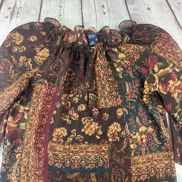 Chaps Womens Sheer Floarl 3/4 Sleeve Tunic Blouse Size Small - Picture 2 of 7